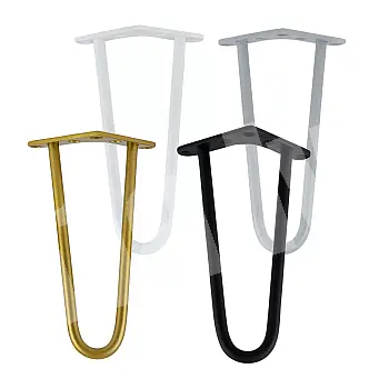 Patas de metal para muebles Horquilla de dos varillas de Ø10 mm, altura 24 cm - juego de 4 patas, colores: negro, blanco, gris, dorado