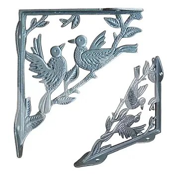 Soporte de estante de hierro fundido, soporte de 22 cm de altura y 18 cm de profundidad, soporte decorativo &amp;amp;quot;Dos pájaros&amp;amp;quot; - juego de 2 piezas