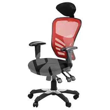 Otočná kancelářská židle s prodyšným opěrákem v červené barvě s opěrkou hlavy