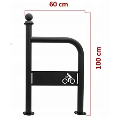 Kültéri fém kerékpártároló állvány kerékpár emblémával, retro stílusú, fekete színű, méretei 100x60 cm