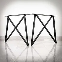 Gambe in metallo a forma di X, dimensioni 75x72cm, colore nero, 2 pezzi in set