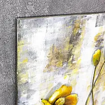 3d metallmålning, konstverk, gula blommor, i pastellfärger, mått 60x60 cm