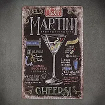 Decoratief metalen wandbord Cocktail Martini, afmeting 20x30 cm