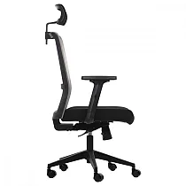 Kancelářská židle, počítačová židle s výškovým nastavením hlavy a područek, RIVERTON MH, černo-šedá