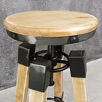 Mehanički podesiva barska stolica u stilu taburea, izrađena od metala i drva, visine 70-88 cm