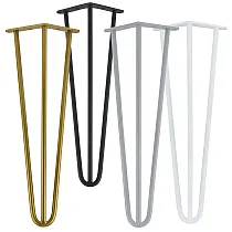 Eleganti gambe tipo Hairpin per tavolino da caffè composte da tre tondini in acciaio Ø12 mm, altezza 43 cm - set di 4 gambe, colori nero, bianco, grigio, oro