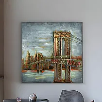 3D metallmålning Brooklyn Bridge i skymning, 80x80cm