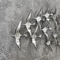 3D väggdekor i metall, fågelflock, 58x132cm