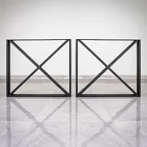 Odolné stolové nohy, čtvercový tvar s X výplní, šířka 80 cm, výška 71 cm, černá barva, sada 2 ks