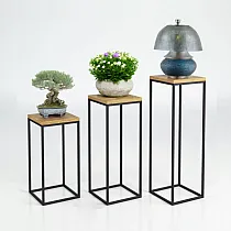 Kvadratni stalak za biljke različitih visina 50 cm, 60 cm ili 70 cm, bijeli ili crni pomoćni stol s hrastovom pločom