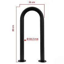 Kültéri fém kerékpártároló állvány acélból, fekete színű, mérete 80x36 cm
