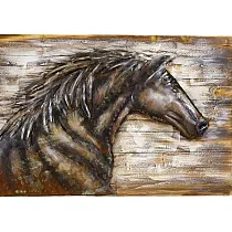 3D настенная картина из металла, металлическое изображение Лошадь, в коричнево-оранжевых тонах, размеры 90х60 см.