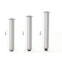 Aluminiumfärgade bordsben av anodiserad aluminium, höjder 71 cm, 82 cm, 110 cm, tvärsnitt 60X60 mm, set om 4 st