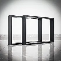 Pernas de mesa retangulares de metal Quadro, em aço, preto e cor efeito aço, tamanho 60x40cm, conjunto de 2 unid.