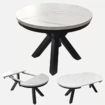 Kompaktne ümmargune pikendatav söögilaud, 3 suurust ühes lauas, läbimõõt 100 cm, pikendatud laua pikkus 138 cm ja 176 cm, laminaatplaadi värvid must, valge, tamm, marmor, betoon