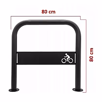 Välistingimustes kasutatav metallist jalgrattaparkla logoga, valmistatud terasest, musta värvi, mõõtmed 80x80 cm