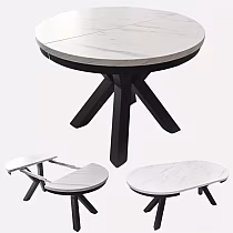 Ümmargune pikendatav söögilaud, 3 suurust ühes, läbimõõt 100 cm, pikendatud laua pikkus 138 cm ja 176 cm, laminaatplaadi värvid must, valge, tamm, marmor, betoon