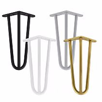 Stalo kojos hairpin, iš trijų 10 mm skersmens strypų, aukštis 30 cm - 4 kojų komplektas, spalvos: juoda, balta, pilka, auksinė