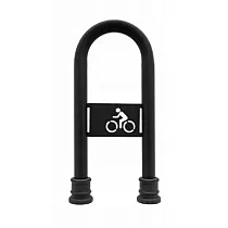 Suport de biciclete galvanizat si vopsit in negru, stil retro 80x36 cm cu elemente decorative din fonta si sigla bicicletei, instalatie in pamant din beton